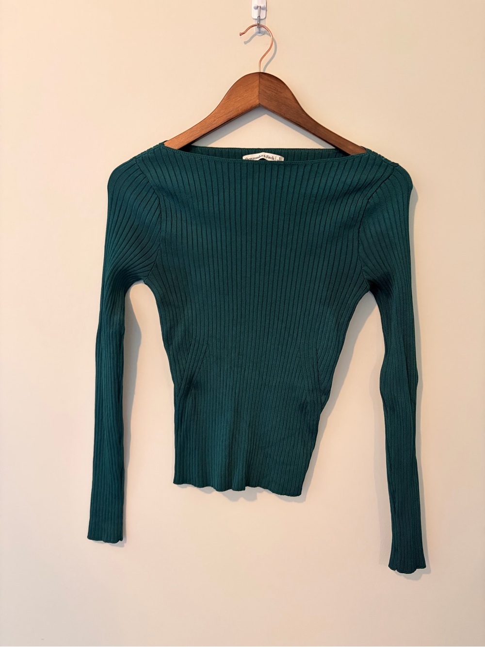 Abercrombie & Fitch Teal Ribbed Boatneck Long-Sleeve Top